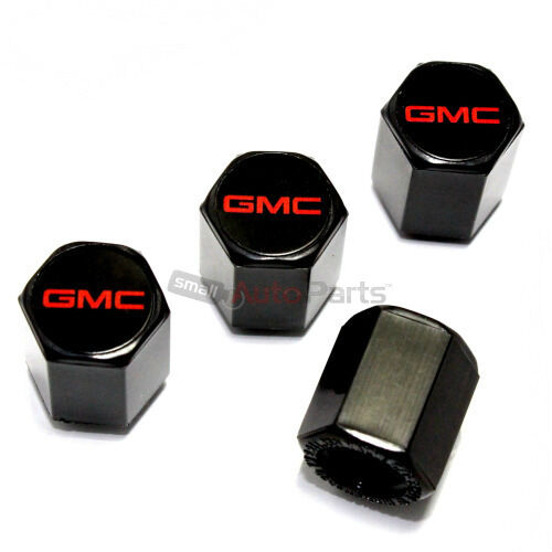 (4) GMC Red Logo Black ABS Car Tire/Wheel Pressure Air Stem Valve CAPS Covers