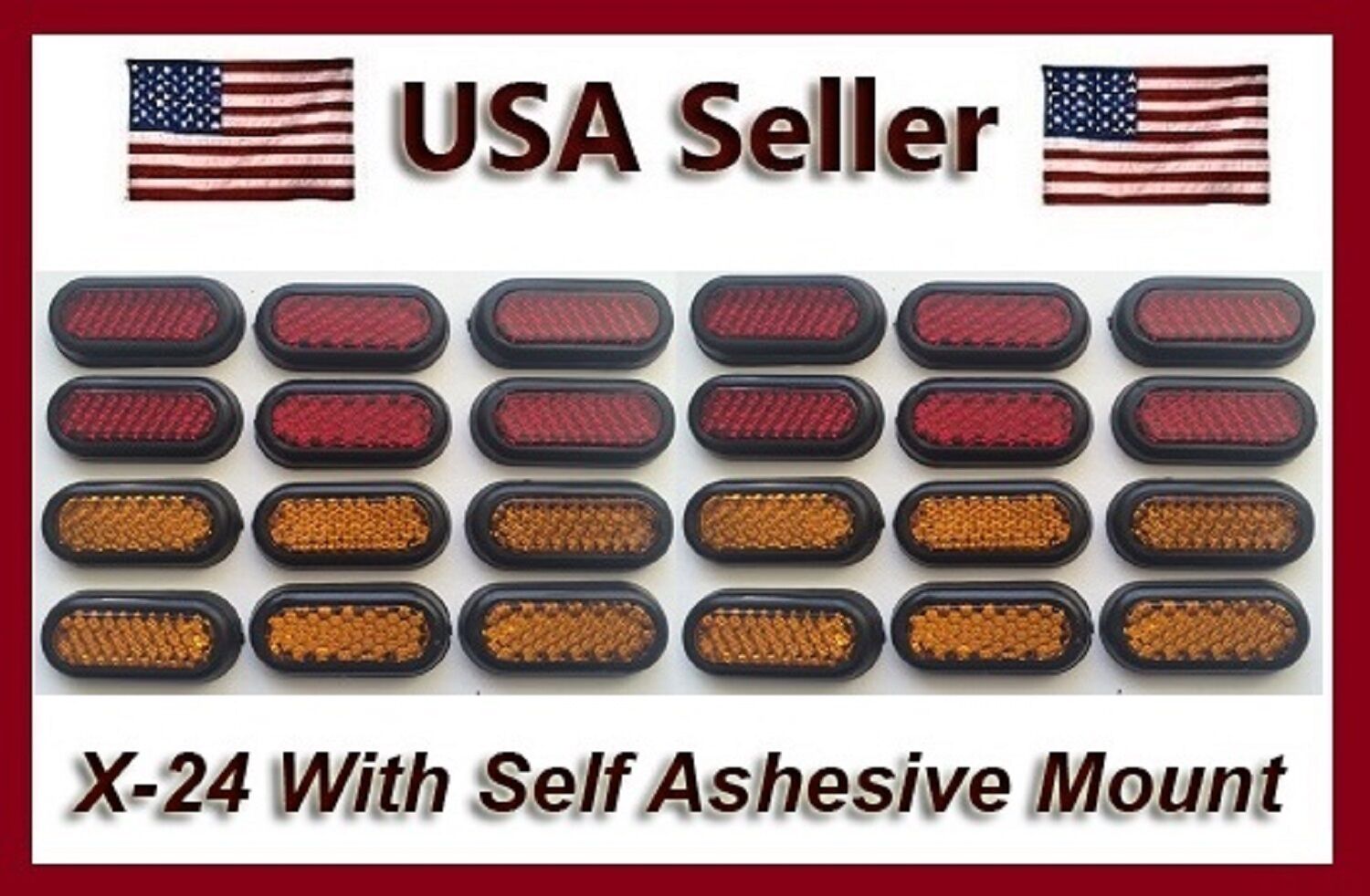 24 Stick On Safety Mini Reflectors Red & Amber  Car Motorcycle RV Trailer & Bike