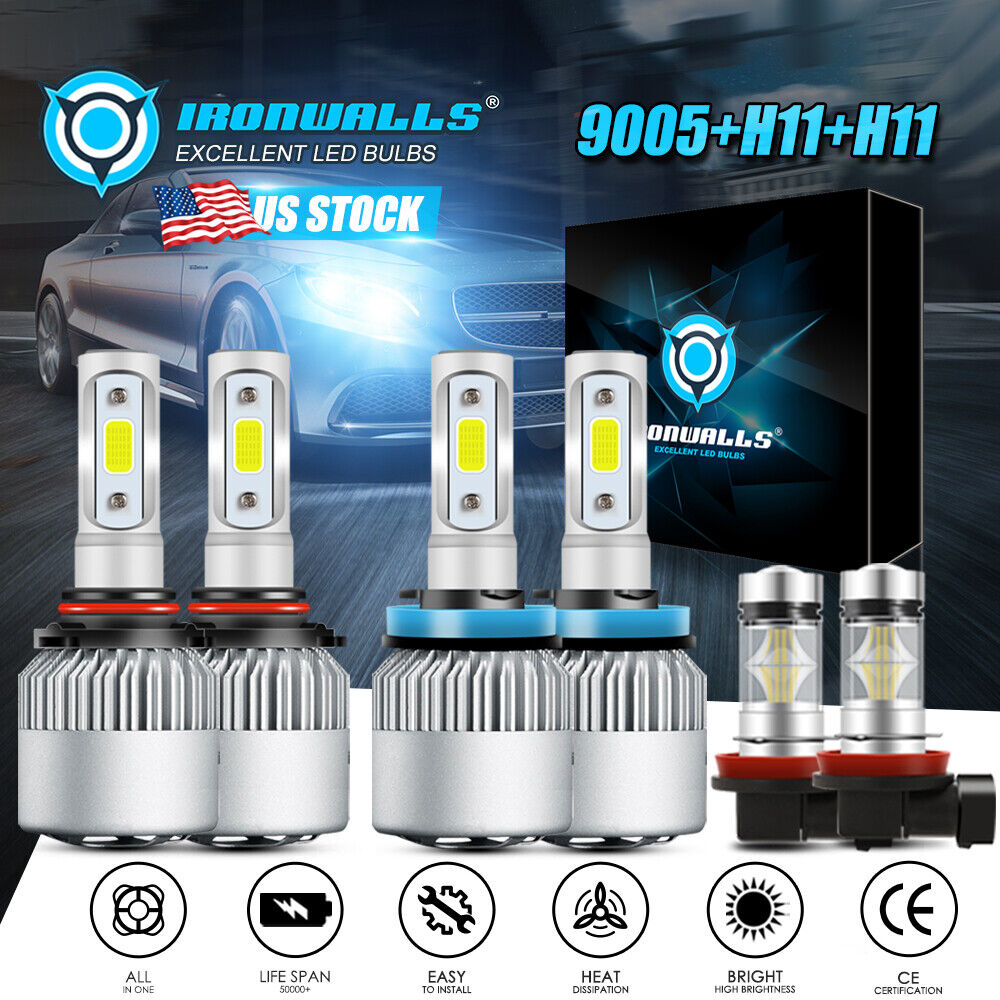 6x Combo 9005+H11+H11 LED Headlight Conversion Kit Bulbs High Low Beam+Fog Light