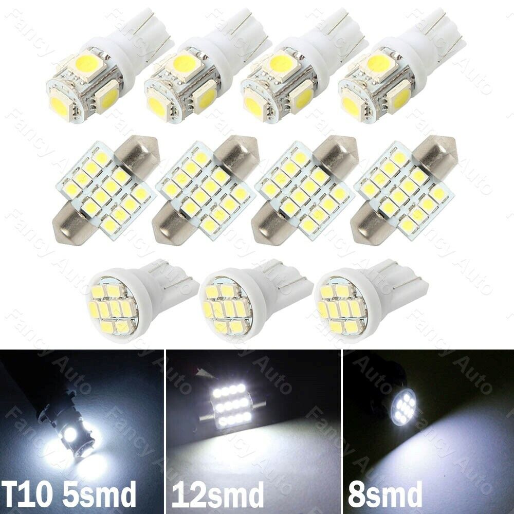 11PCS White LED Lights Interior Package for T10 & 31mm Map Dome + License Plate
