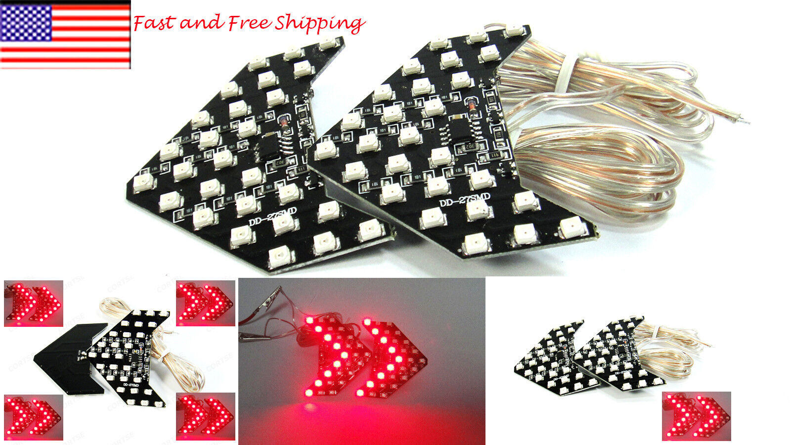 Red 27 SMD LED Sequential Arrow Panel Car Side Mirror Turn Signal Blinker Light