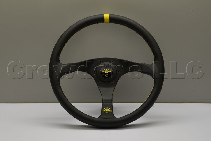 Nardi Personal Trophy Steering Wheel - 350mm - Black Leather - Yellow Stitching