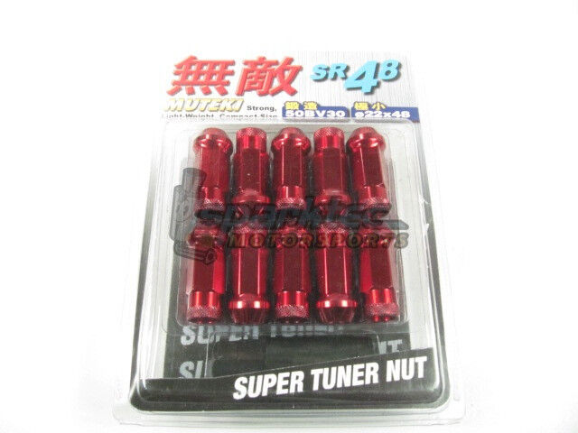 Muteki SR48 Extended Open Ended Wheel Tuner Lug Nuts Chrome Red 12x1.25mm NEW
