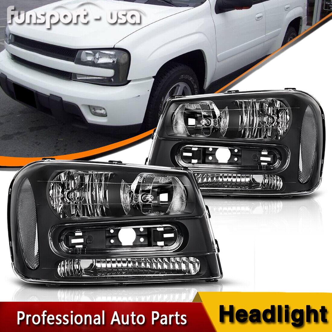 Headlights Assembly Replacement For 2002-2009 Chevy Trailblazer Pair Headlamps