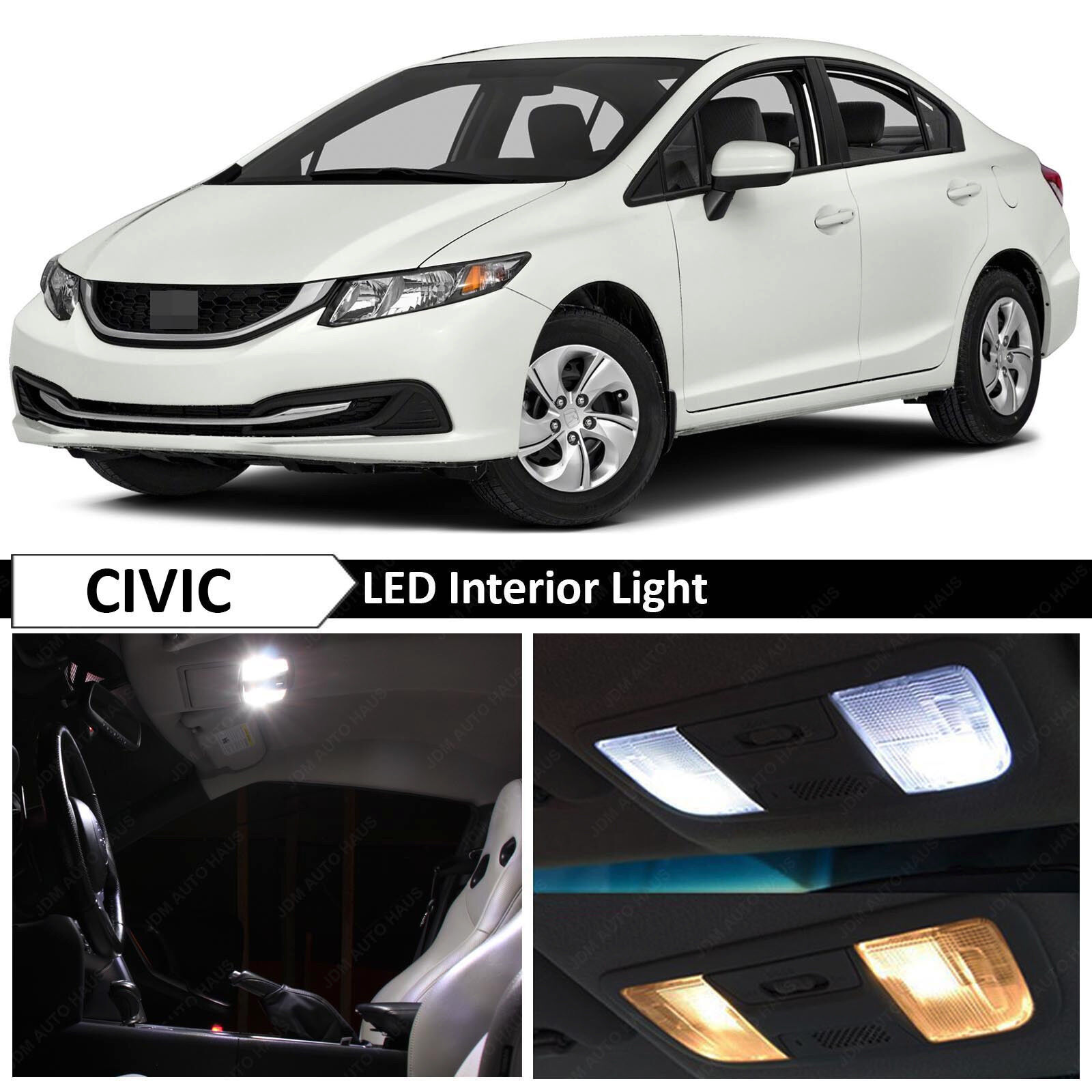 White Interior LED Lights Package Kit Fit 2013-2015 Honda Civic Sedan Coupe