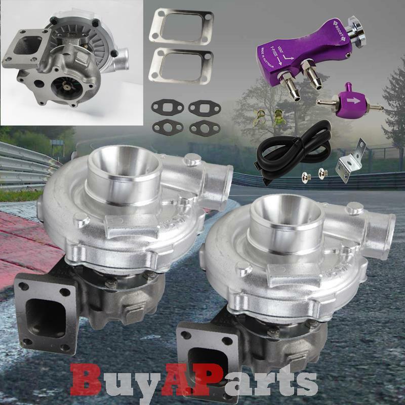 Racing T3/T4 .63 AR Twin Turbo Chargers + Purple Manual 30 PSI Boost Controller