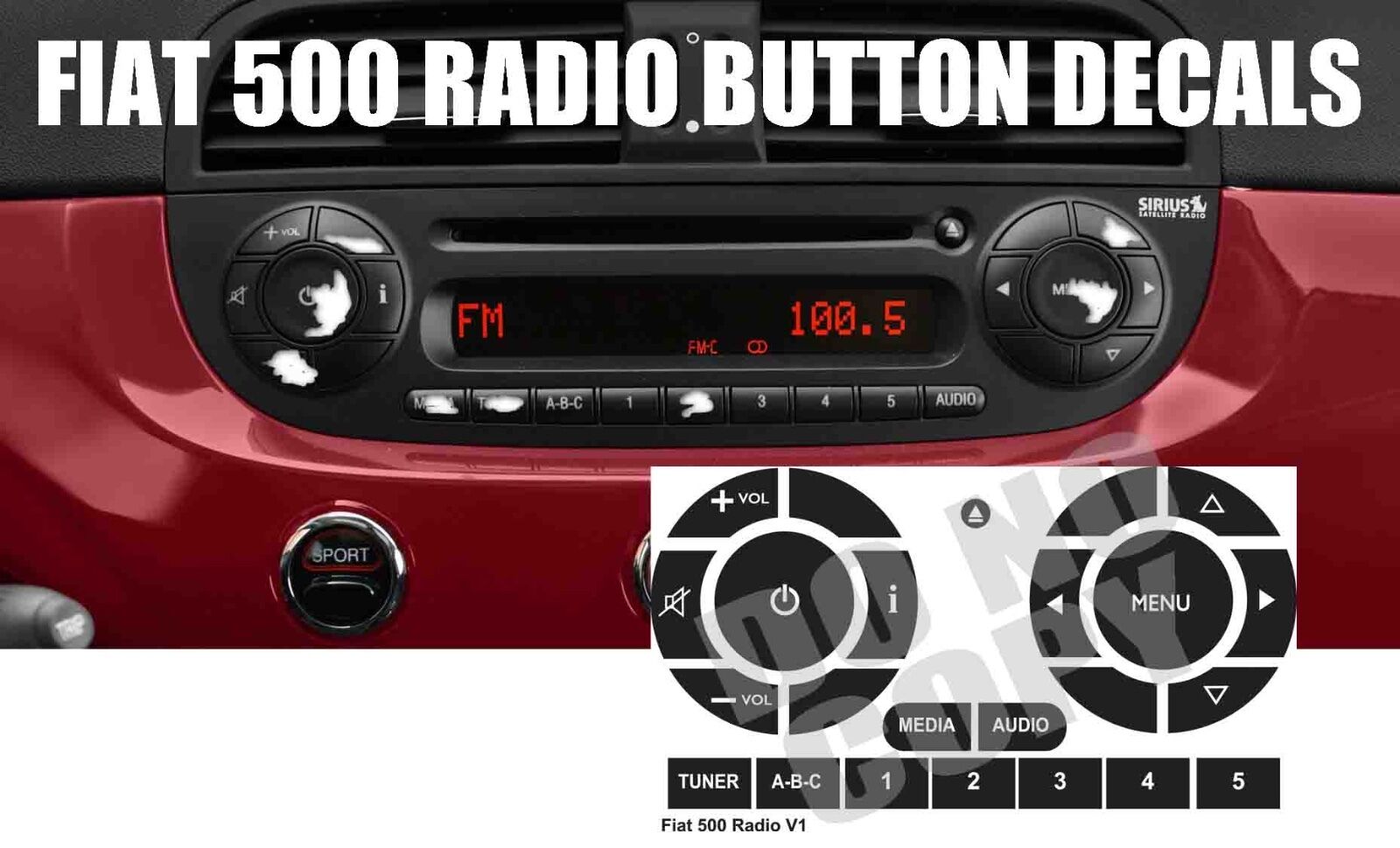 Fits FIAT 500 RADIO STEREO WORN PEELING BUTTON REPAIR DECALS STICKERS