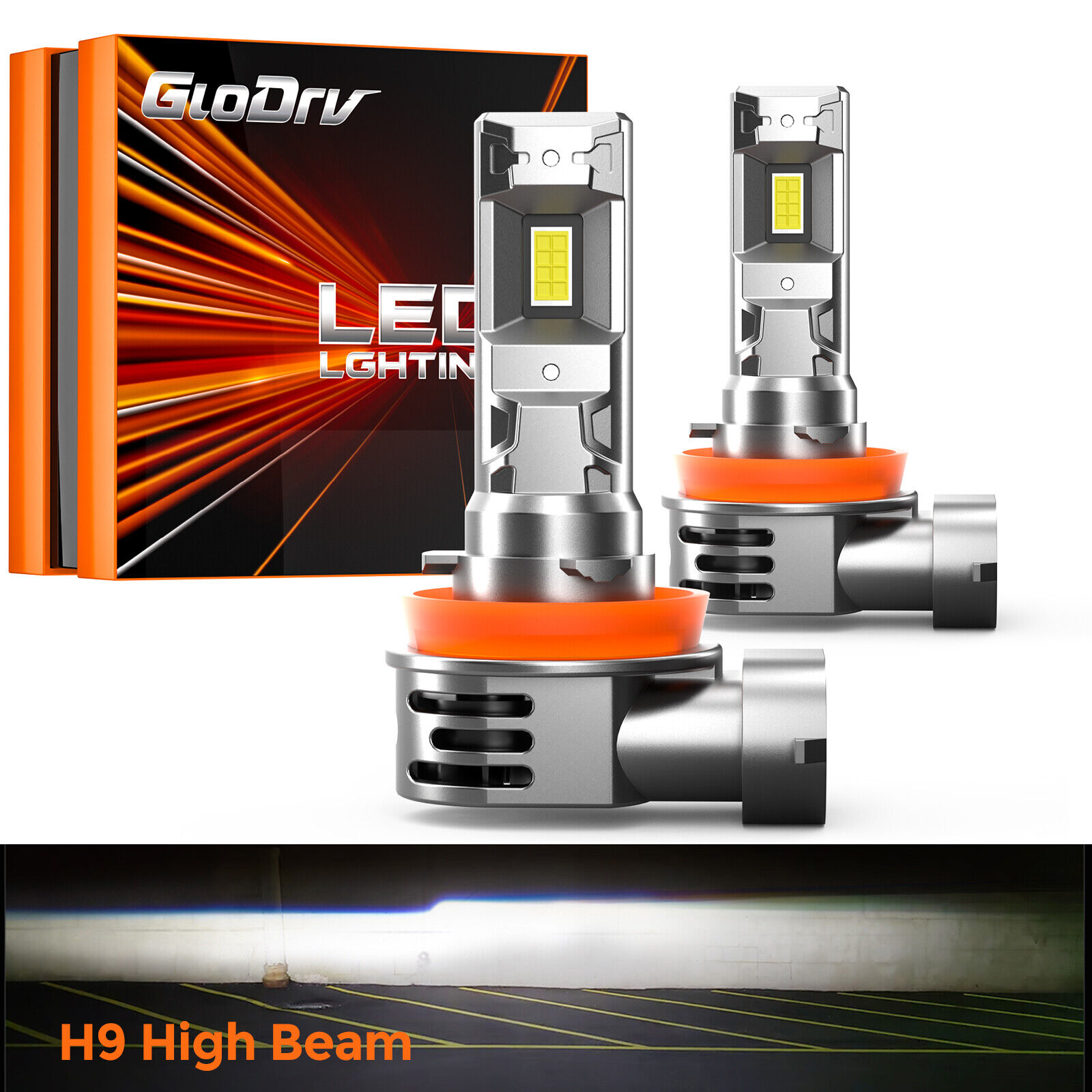 2x GloDrv H11 H9 6000K Cool White LED Headlight Bulbs Conversion Kit High Beam