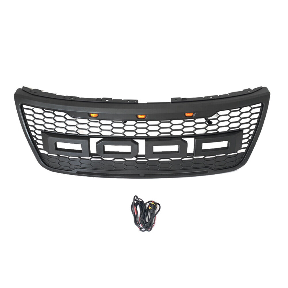 Front Bumper Grille Fit for Ford Explorer 2012-2015  Hood Grill W/3 Lights Black