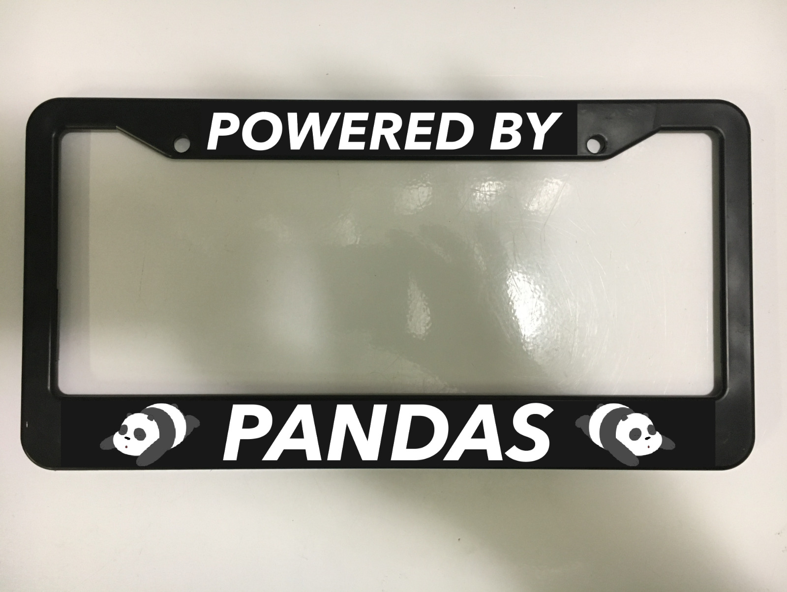 POWERED BY PANDAS PANDA JDM JAPAN TUNER DRIFT FUN Black License Plate Frame NEW