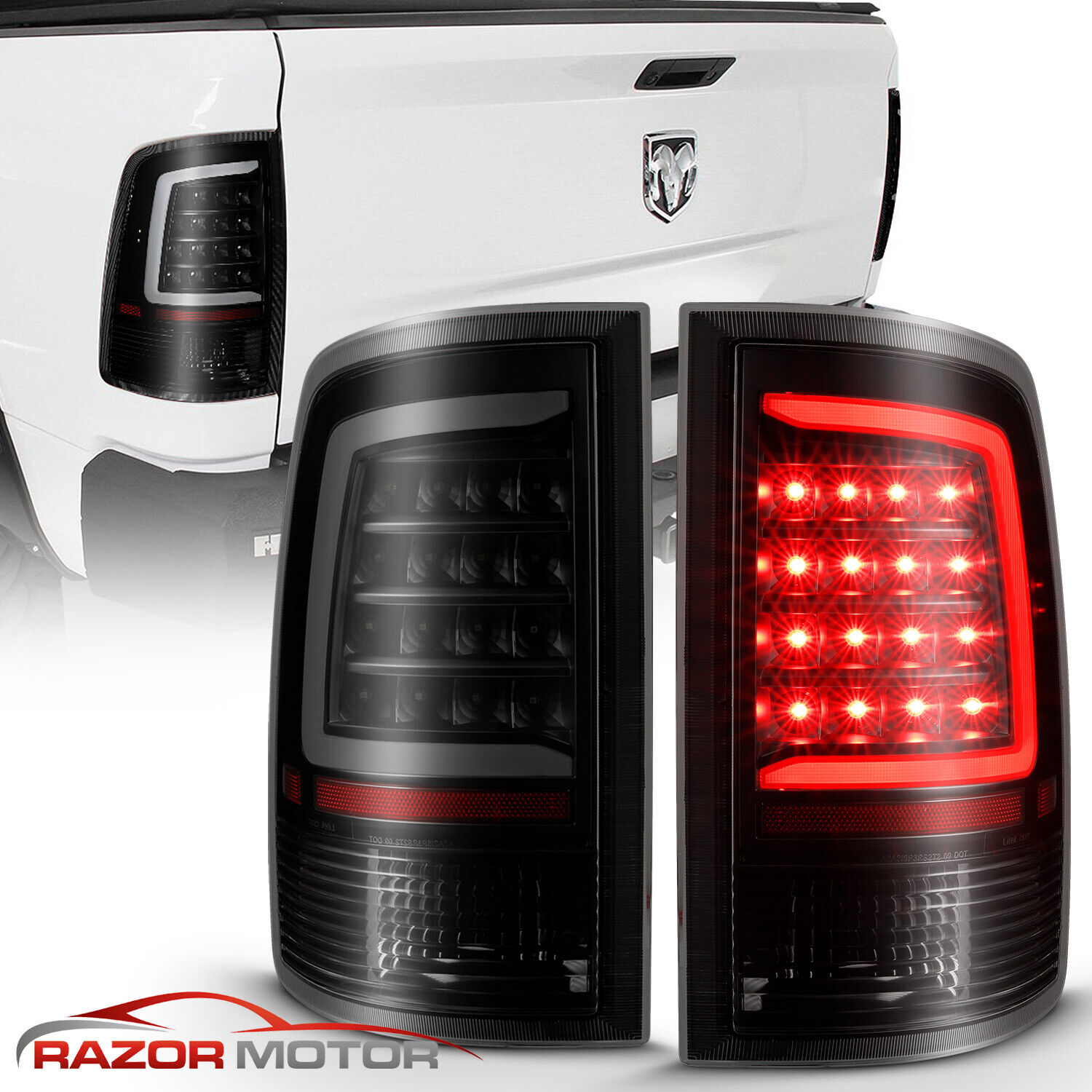 For 2009-2014 Dodge Ram 1500/2010-2018 2500 3500 Smoke LED Bar Taillights Lamp