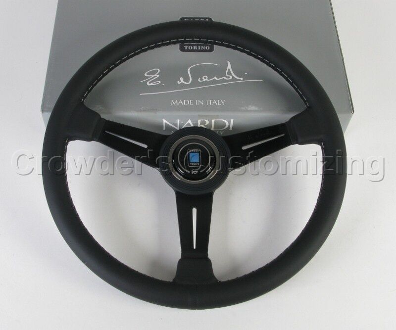 Nardi Steering Wheel Classic 360 mm Black Leather Grey Stitching Black Spokes