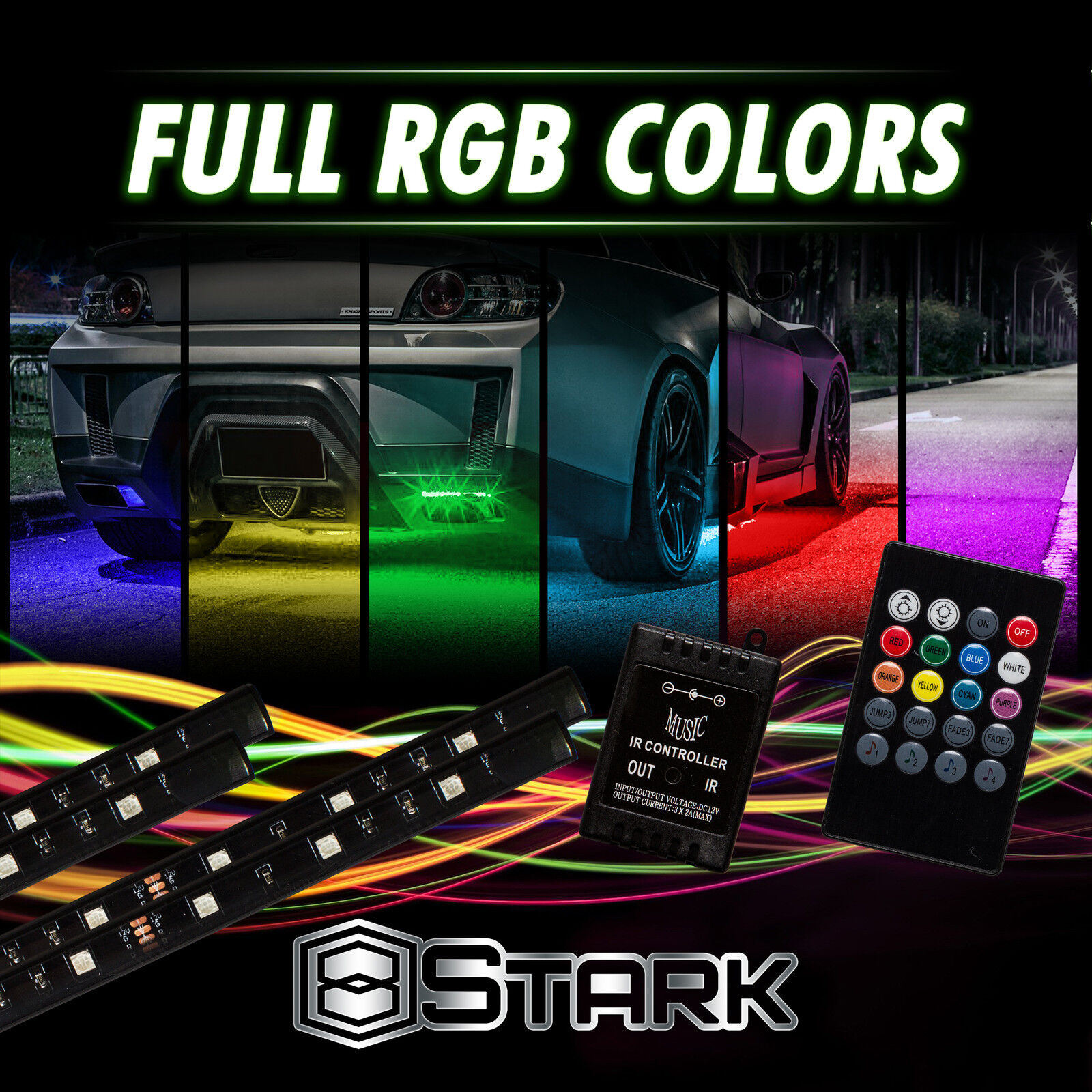 8 Colors LED Strip Underglow Underbody Neon Light Kit Music Control - Truck SUV