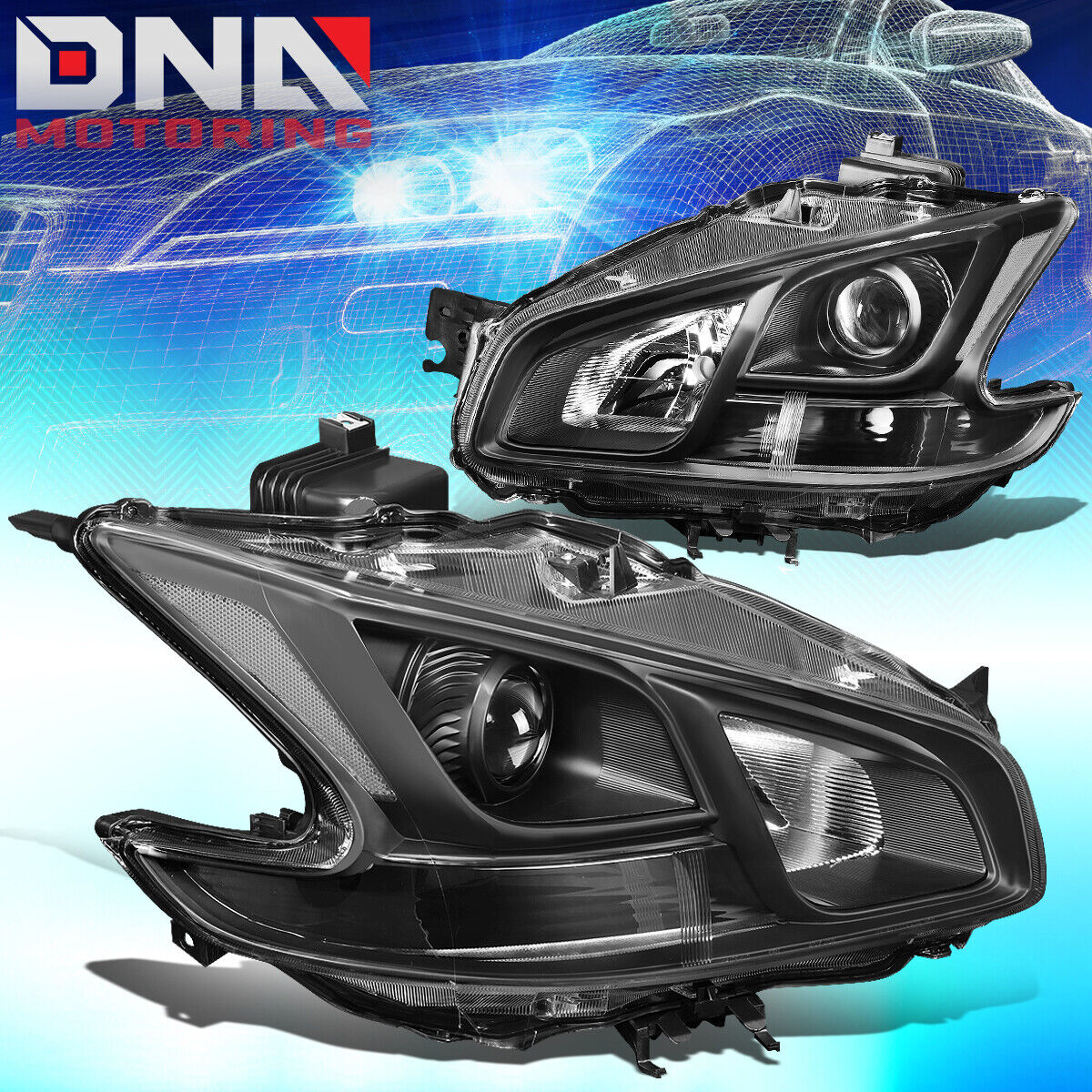 FOR 2009-2014 NISSAN MAXIMA BLACK HOUSING CLEAR CORNER PROJECTOR HEADLIGHT/LAMPS