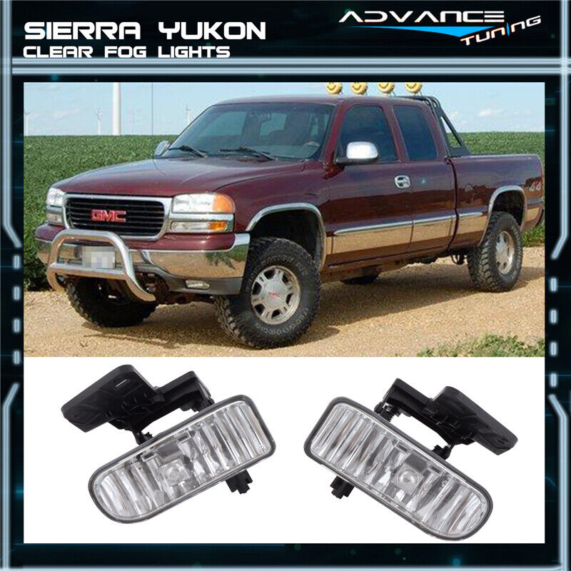 For Sierra Yukon XL Front Clear Lens Driving Running Fog Lights Lamps LH RH