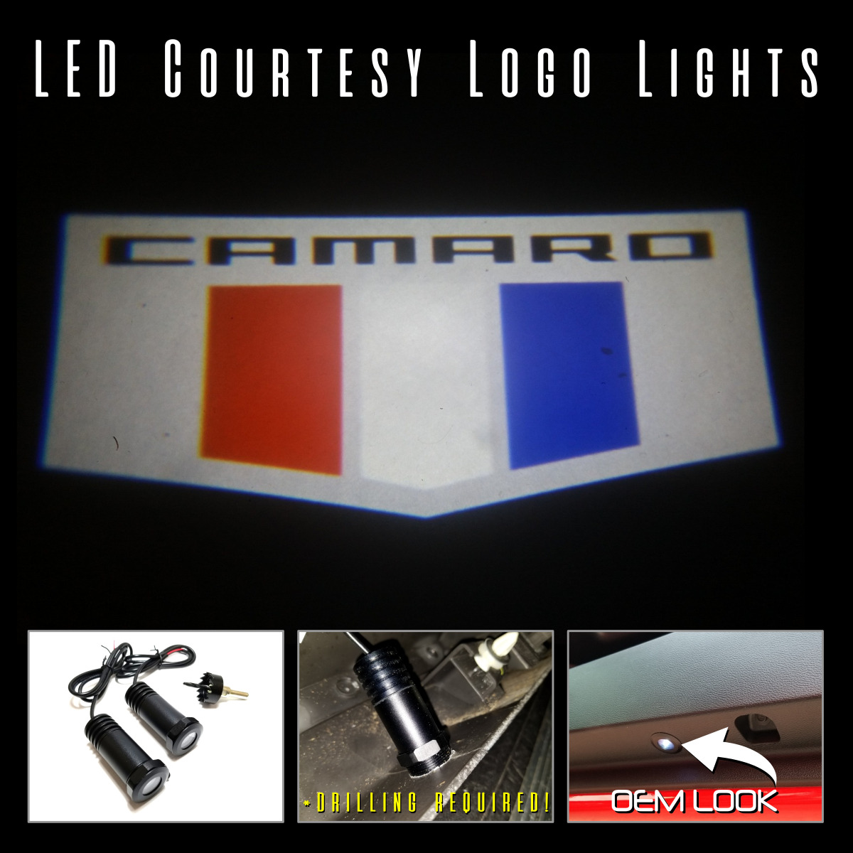 2Pc LED Courtesy Logo Door Lights Ghost Shadow Projectors Camaro 10-21 100638