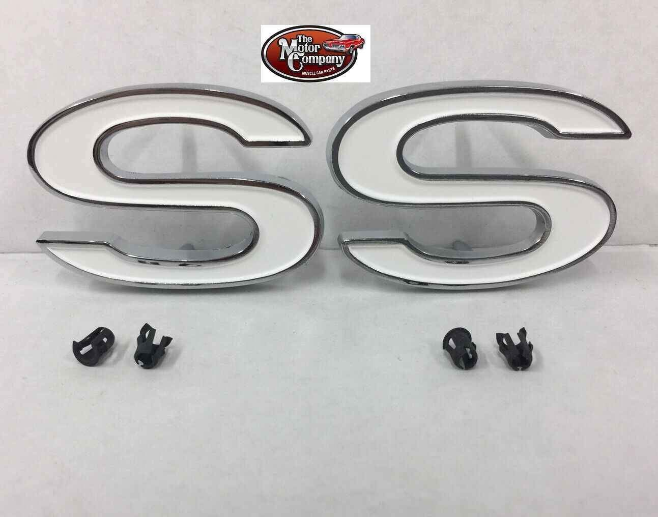 Chevelle SS metal Fender emblems pair with clips 69 70 71 72 Chevelle El Camino