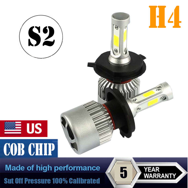 Pair COB H4 HB2 9003 1800W 225000LM LED Headlights Kit Hi/Lo Power Bulbs 6000K