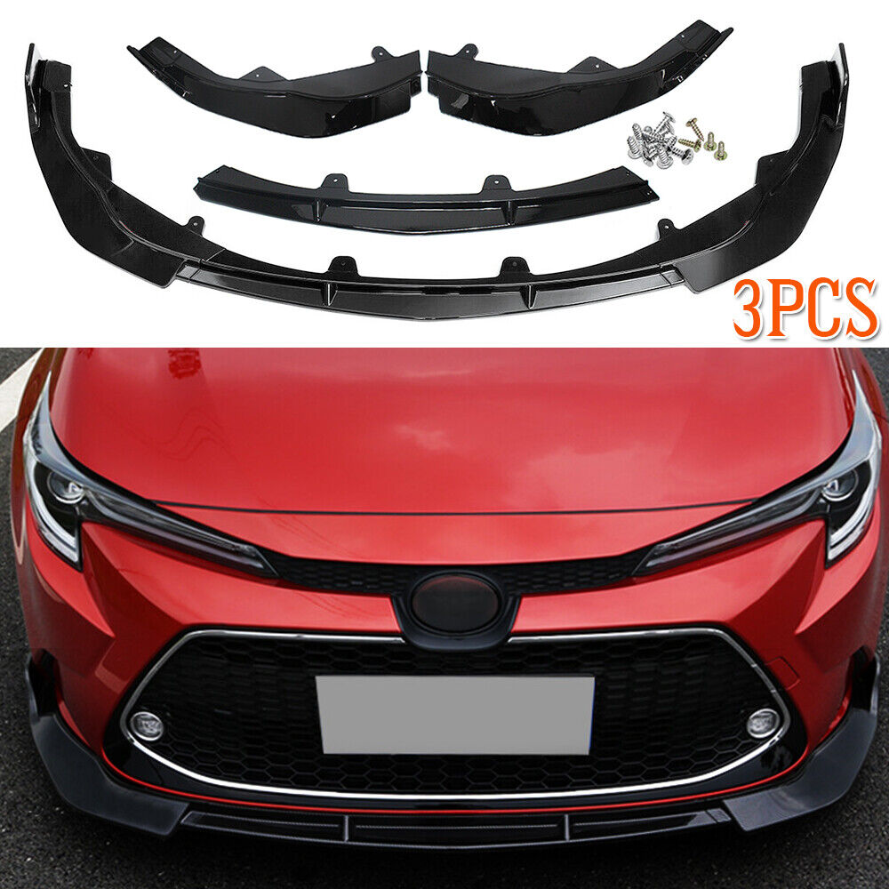 For Toyota Corolla 2019-2020 Glossy Black Front Bumper Lip Body Kit Spoiler 3PCS