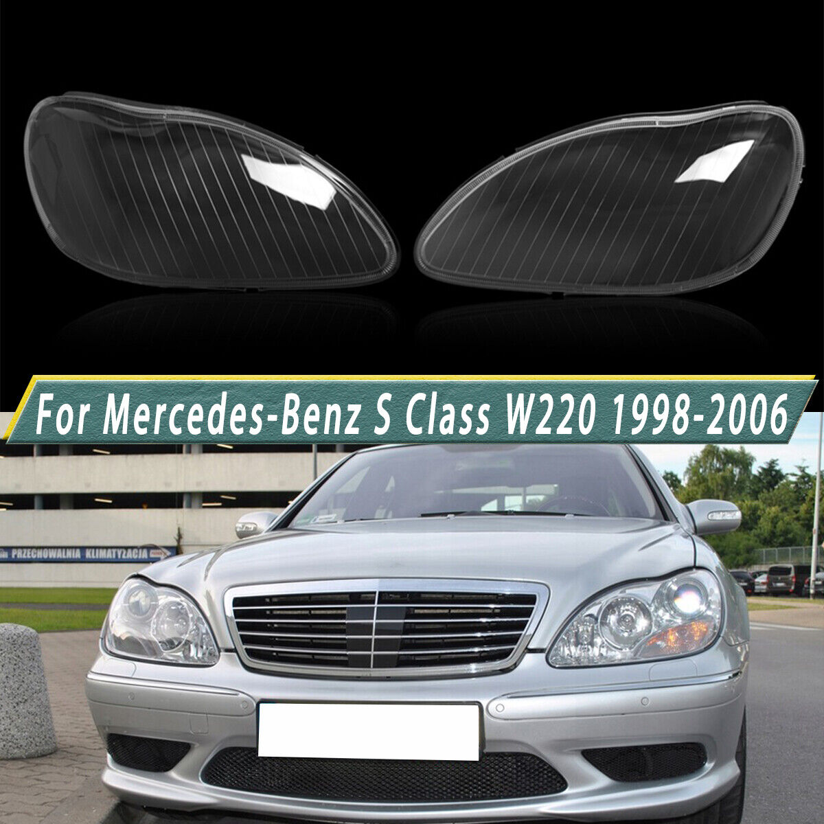 1Pair Headlight Lens Cover Clear For Mercedes-Benz W220 S430 S500 S600 1998-2006