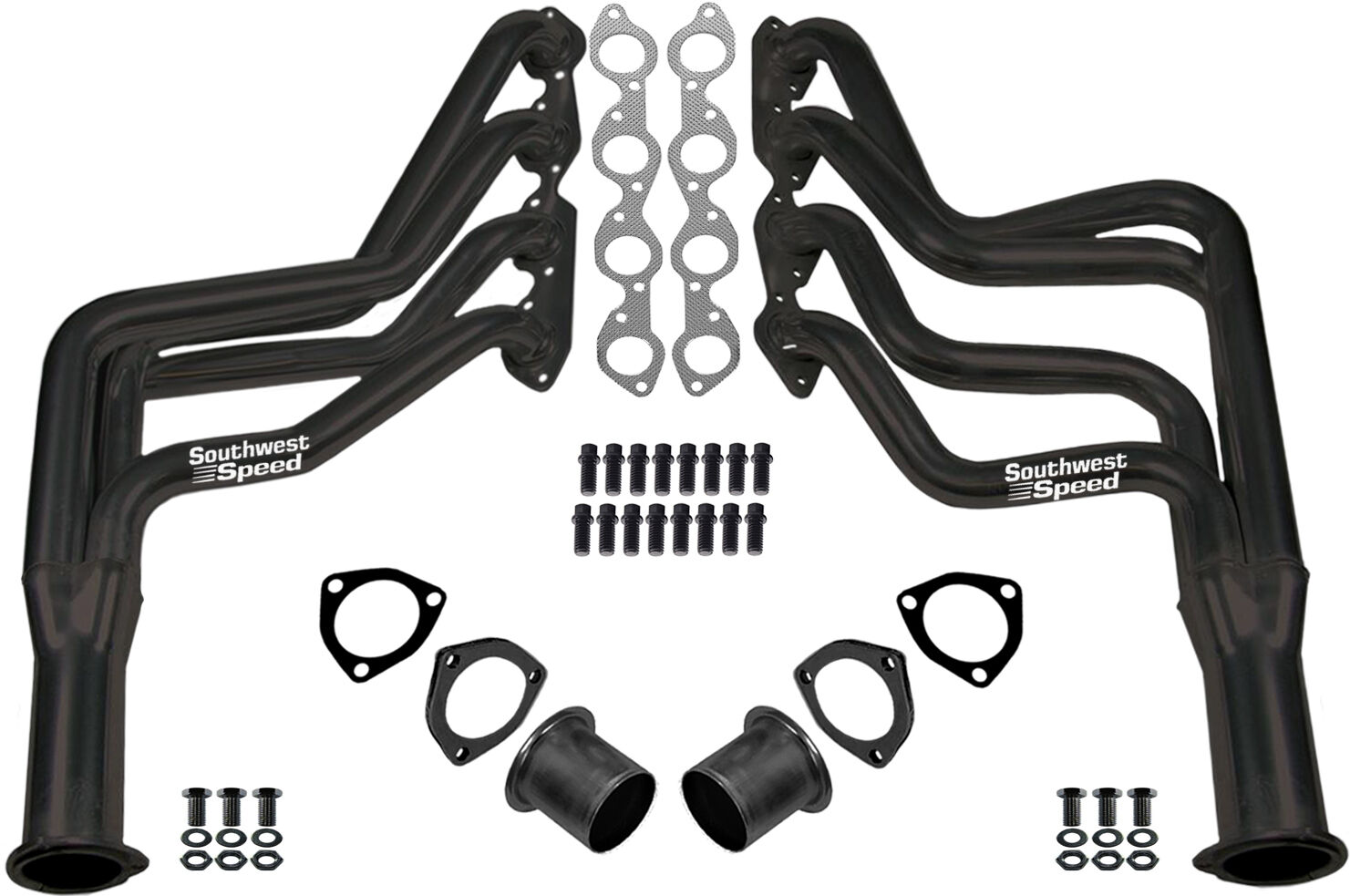 NEW 1966-75 GM LONG TUBE HEADERS,PAINTED BLACK,BIG BLOCK CHEVY,396-454,CHEVELLE
