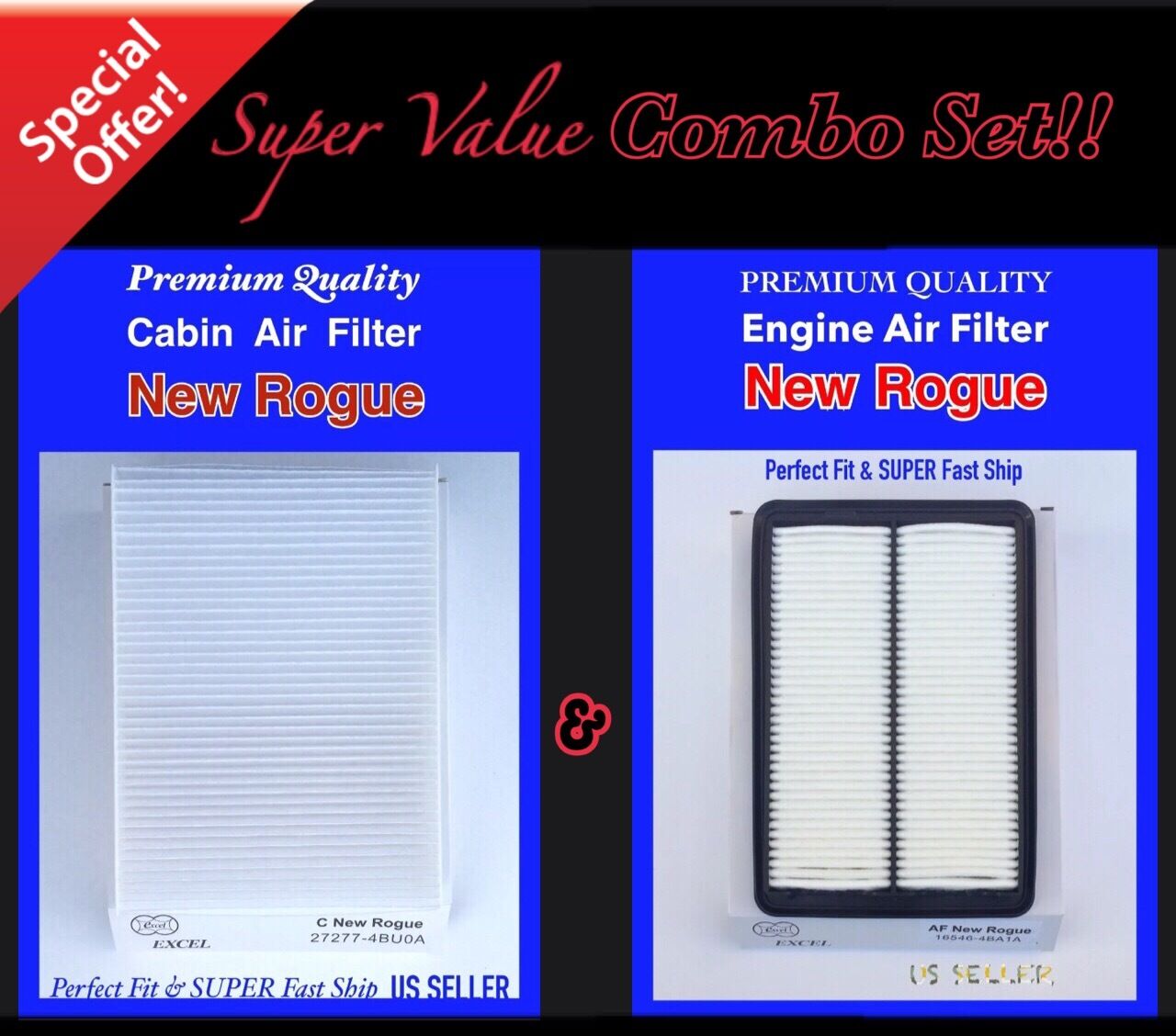 COMBO SET For ROGUE ENGINE & CABIN AIR FILTER 2014 -2020 Fast ship