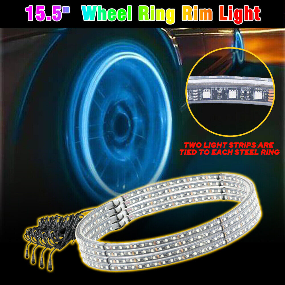 15.5'' 4x Row Dual RGB LED Wheel Ring Lights Control APP 12V Super Bright OXILAM