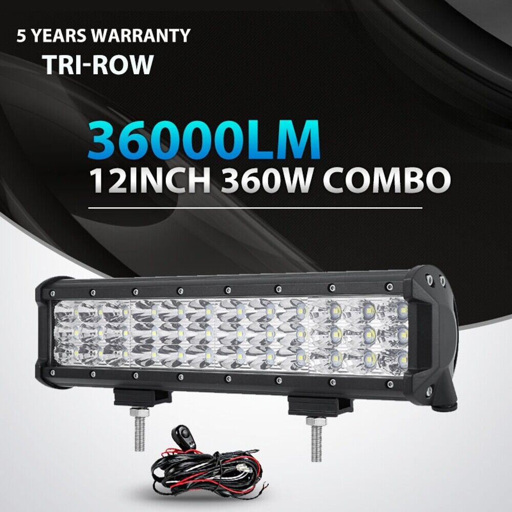 Tri-Row 360W 12Inch Led Light Bar Spot Flood Offroad for Jeep Truck ATV UTE 14\