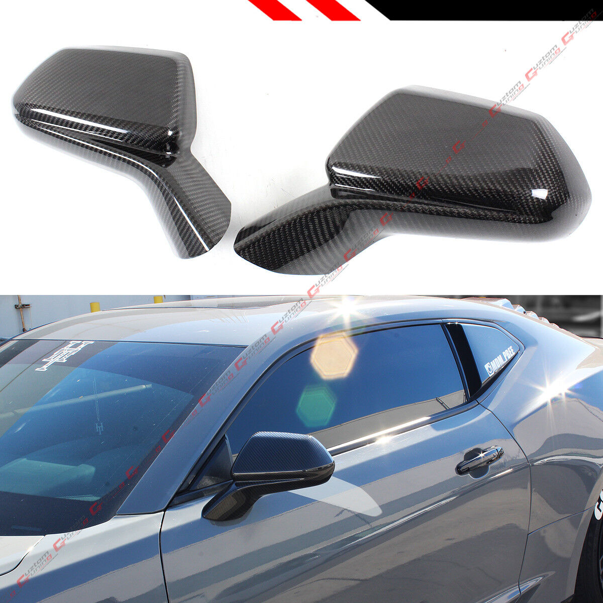 FOR 2016-2022 CHEVY CAMARO SS RS ZL1 CARBON FIBER ADD-ON SIDE VIEW MIRROR COVERS