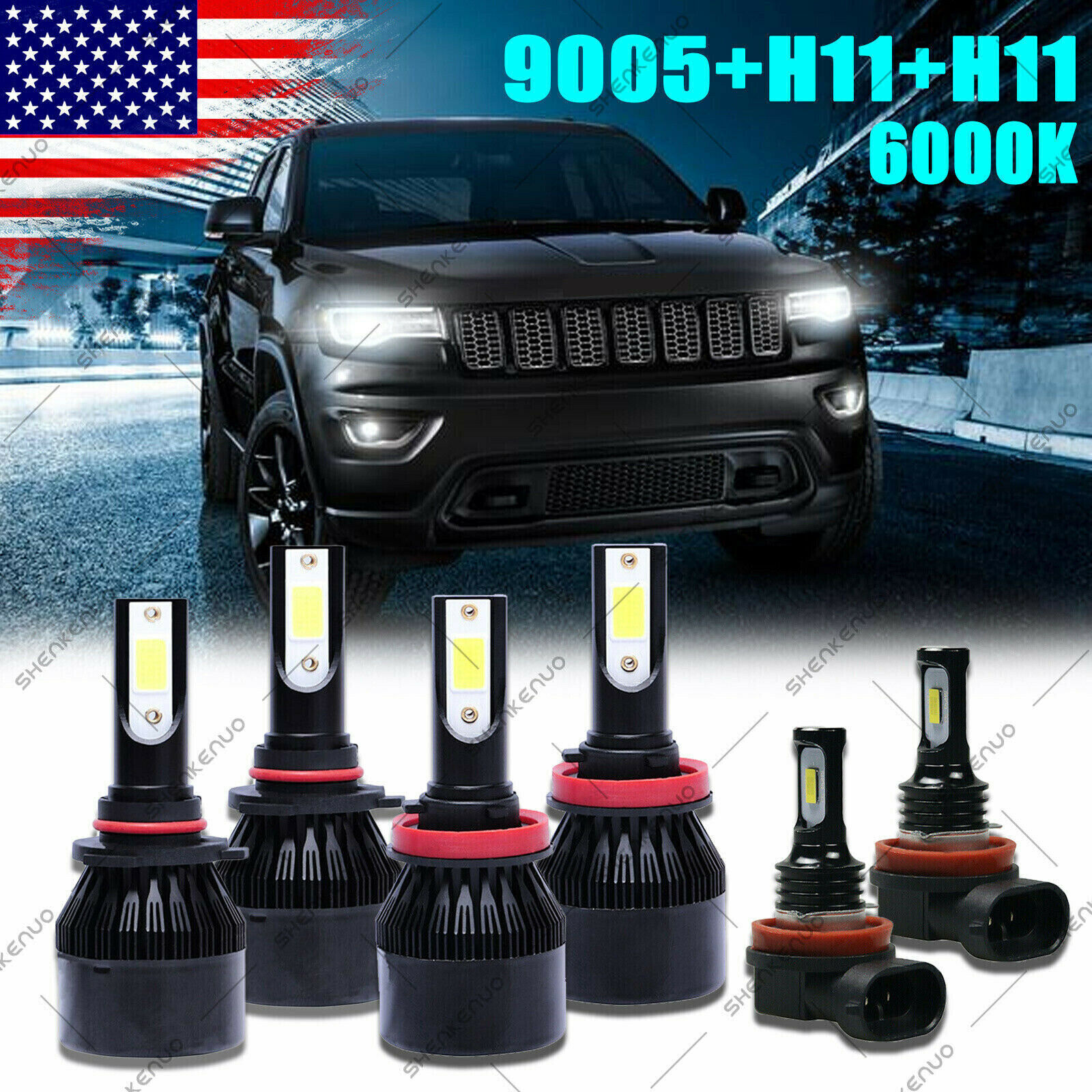 For Jeep Grand Cherokee 2014-2017 Combo LED Headlights+Fog Light Bulbs Kit 6000K