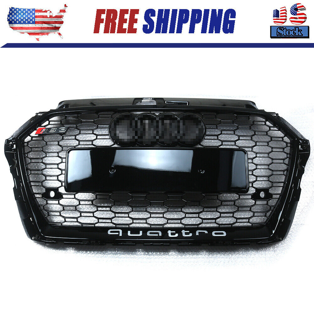 For Audi A3 S3 2017-2019 RS3 Style Grille Front Hood Henycomb Bumper Grill Black