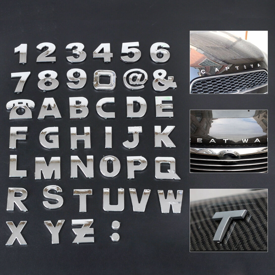 3D Car DIY Alphabet letter Number Symbol Emblem Badge Decals stickers A-Z 0-9