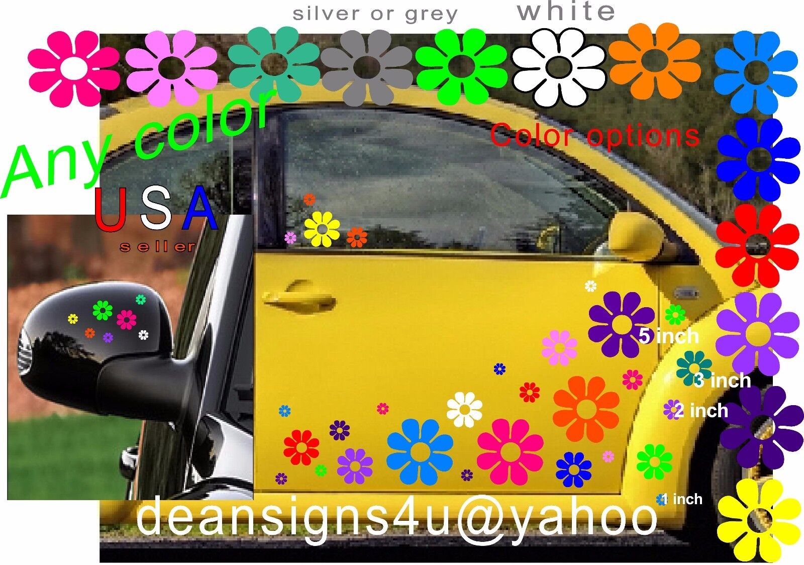 Flowers 40 daisy SET w CENTERS VW Any Car Boat golf cart Gift idea wife Girl USA