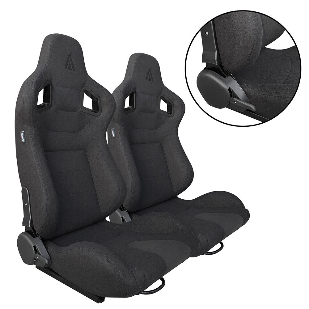 2 x Tanaka Black Cloth Racing Seats RECLINABLE FOR BMW NEW **