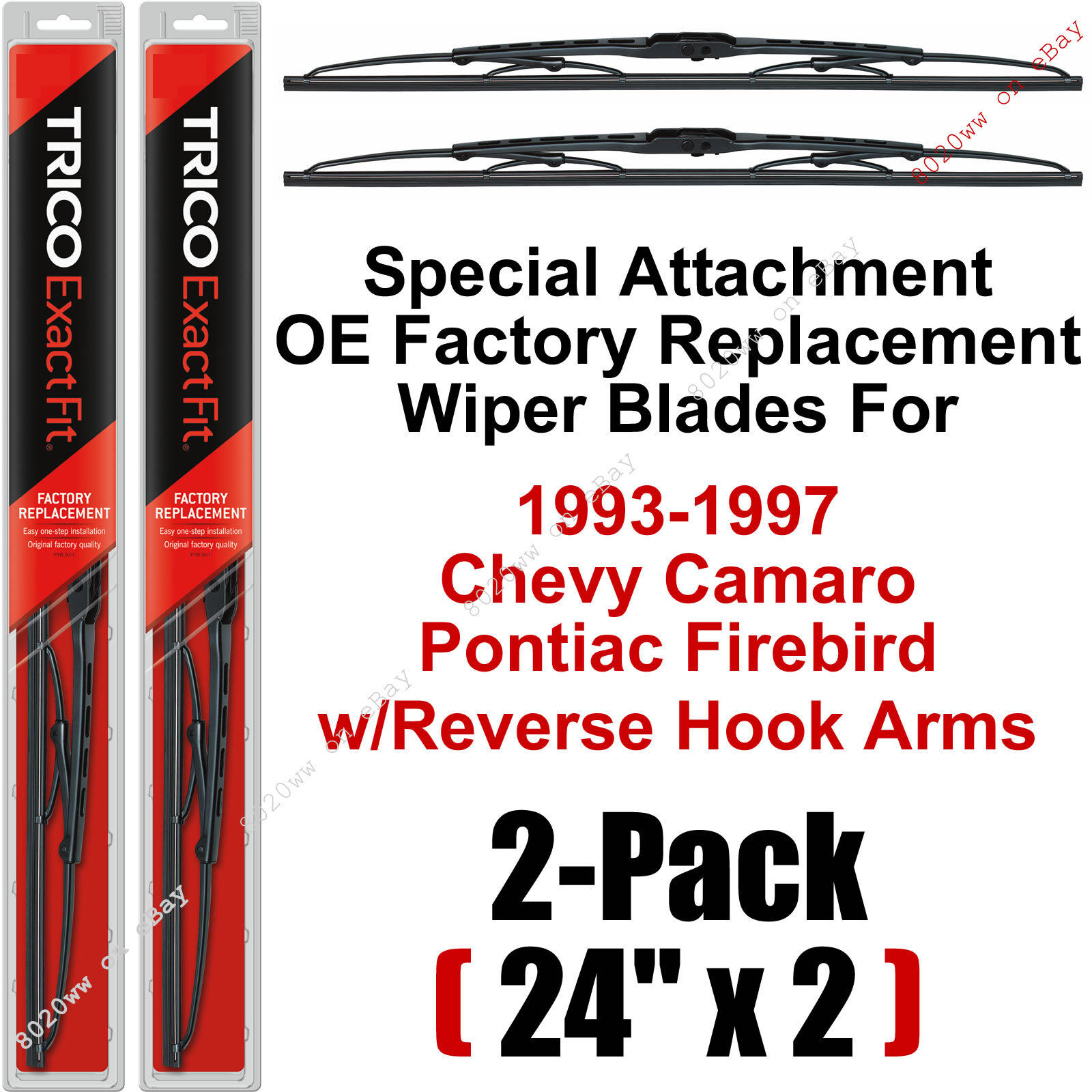 93-97 Camaro Firebird Reverse-Hook Wiper Blades Set Of 2 - 24