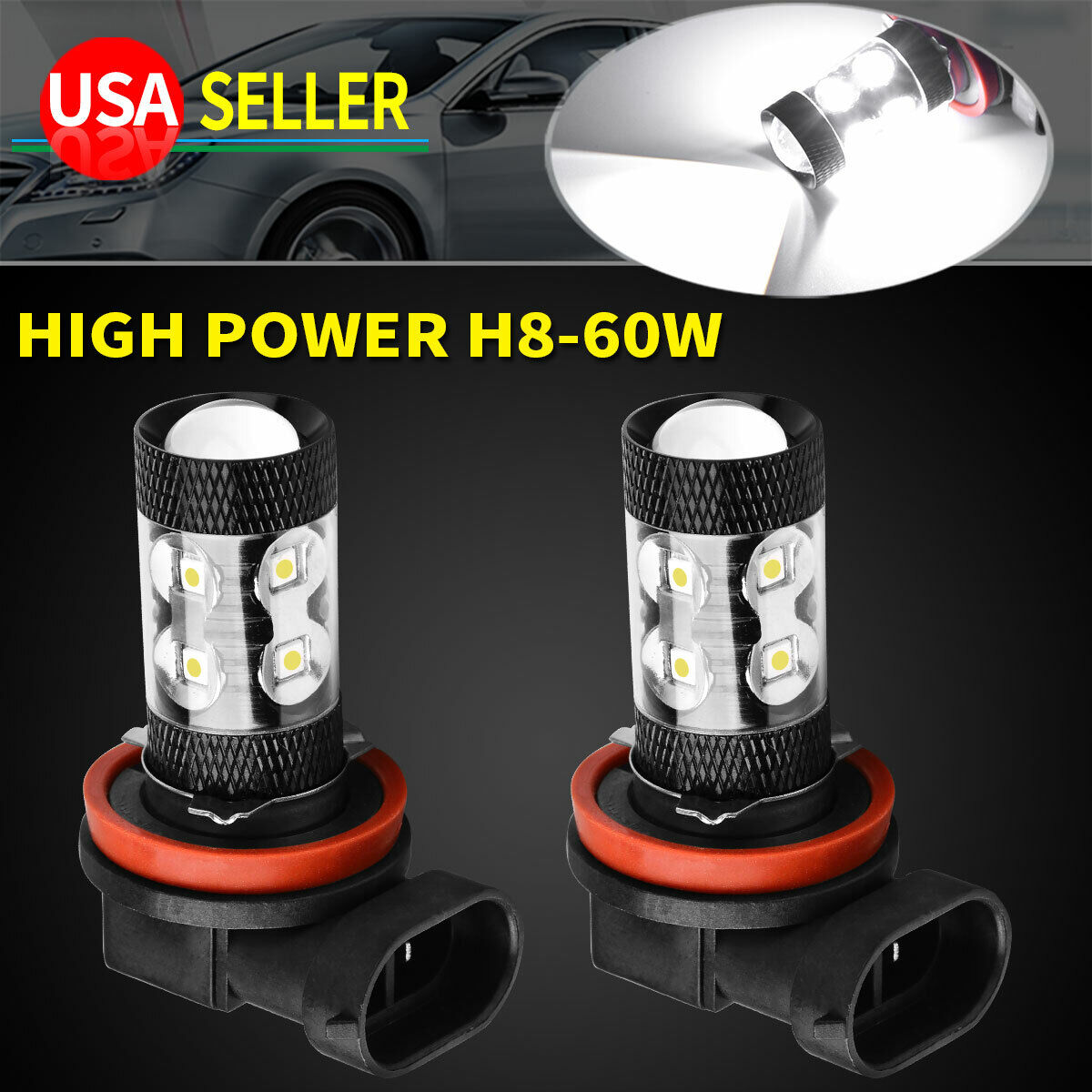 2pc Super White H8 High Power 60W LED Fog driving Light Bulbs Replacement
