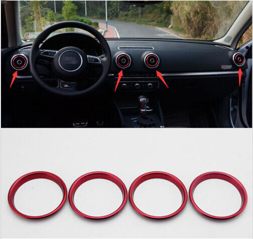 Dashboard Red Air Vent Outlet Ring Cover Trim 4pcs For Audi A3 8V 2012-2017