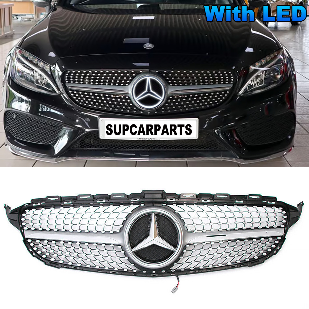 Front Grill Grille W/LED For Mercedes Benz W205 C Class C200 C300 2015-2018