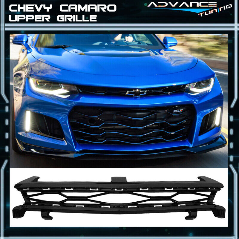 Fits 16-18 Chevy Camaro 2-Door ZL1 Style Gloss Black Front Hood Upper Grille ABS