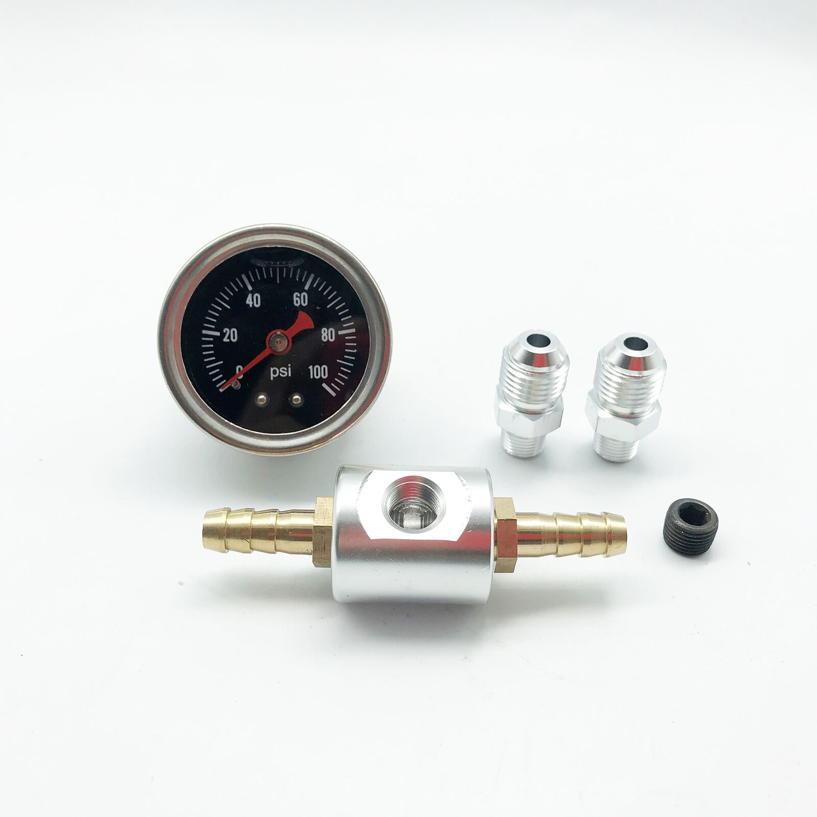 Fuel Pressure Regulator Gauge 0-100psi Liquid Filled 1/8 NPT W/Adaptor Adapter