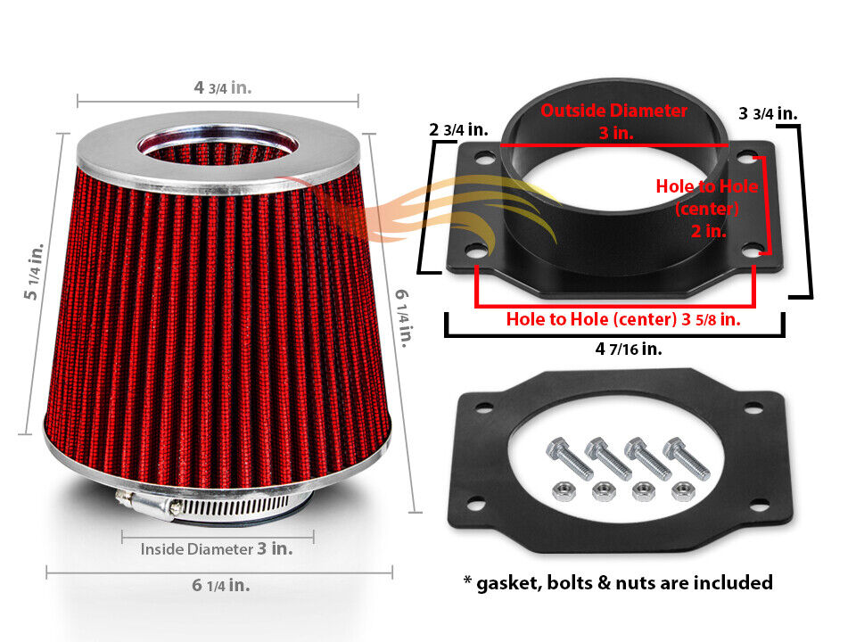 Air Intake MAF Adapter + RED Filter For 95-99 Nissan Sentra 200SX 1.6L