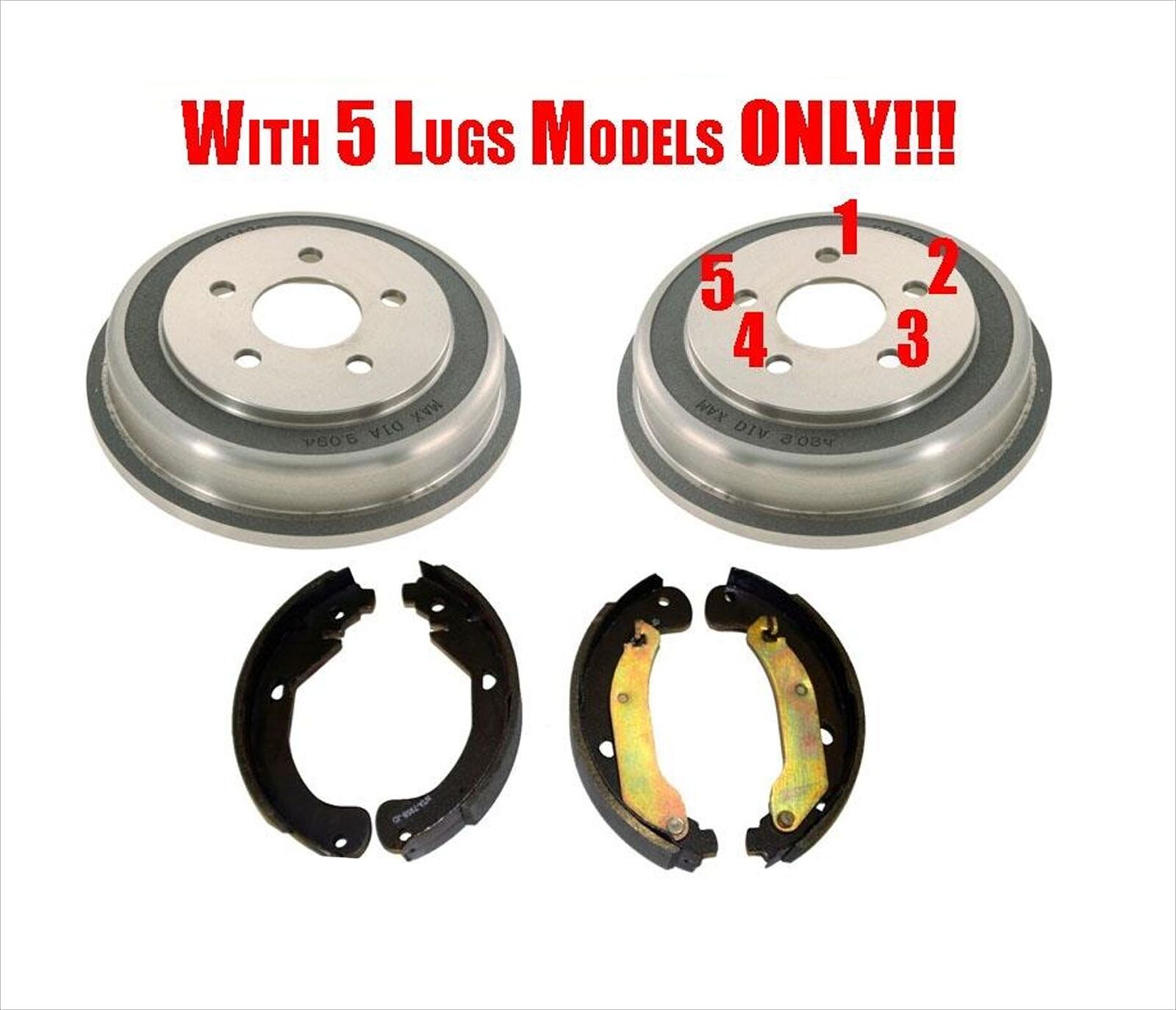 For 06-08 Chevrolet HHR (2) 5 Lug Only Rear Brake Drums & Shoes 3pc Kit