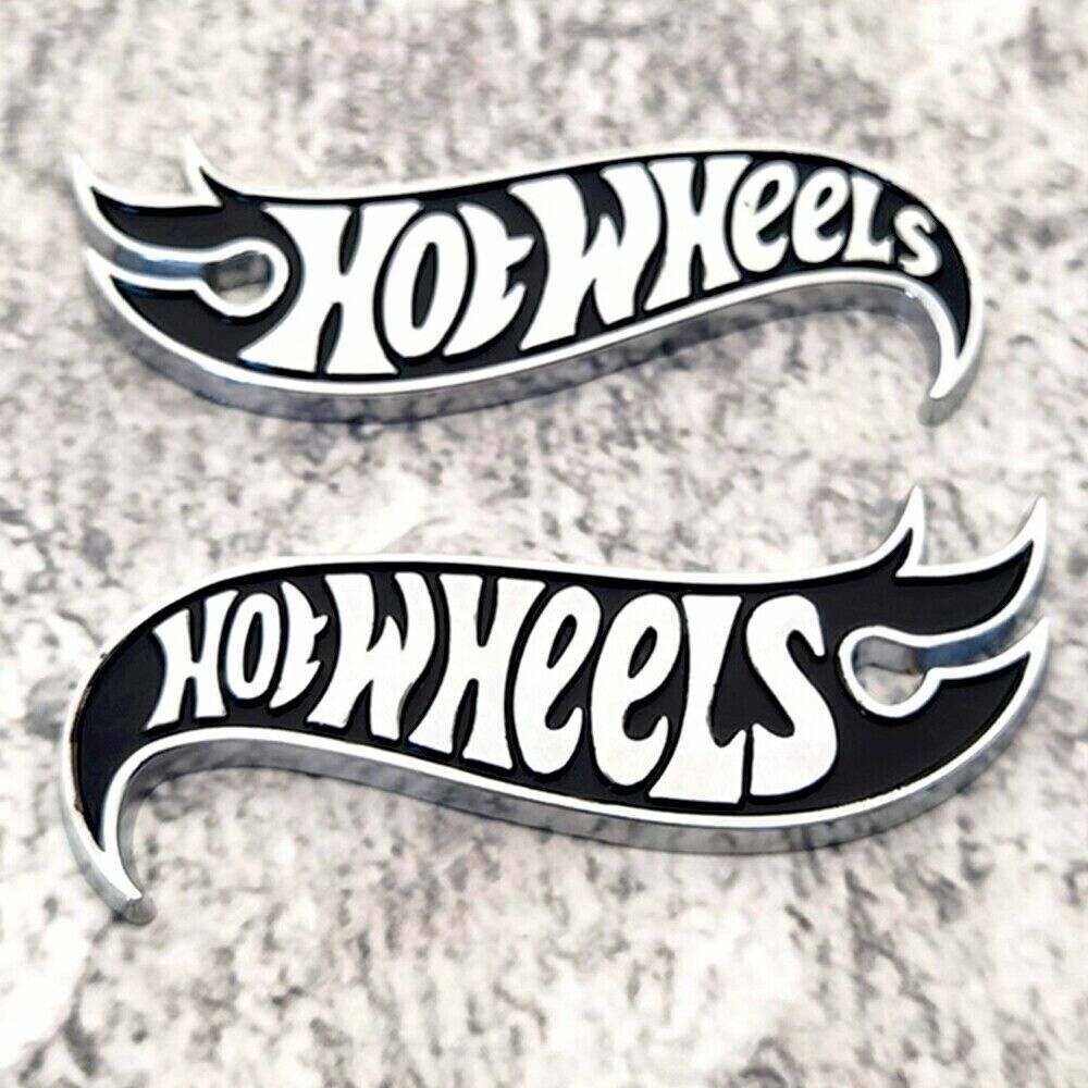 2X 3D Metal Silver Black Hot Wheels Fender Lid Hood Badge Hotwheels Decal Emblem