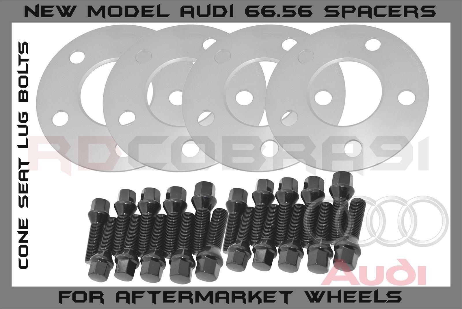 4X 5mm Hub Centric Wheel Spacers 66.56 | 5x112 | Ext. 14x1.5 Cone Seat Lug Bolts