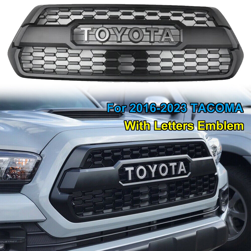 Front Grille For 2016-2023 Tacoma TRD Pro Bumper Grill Matte Black W/Letters ABS
