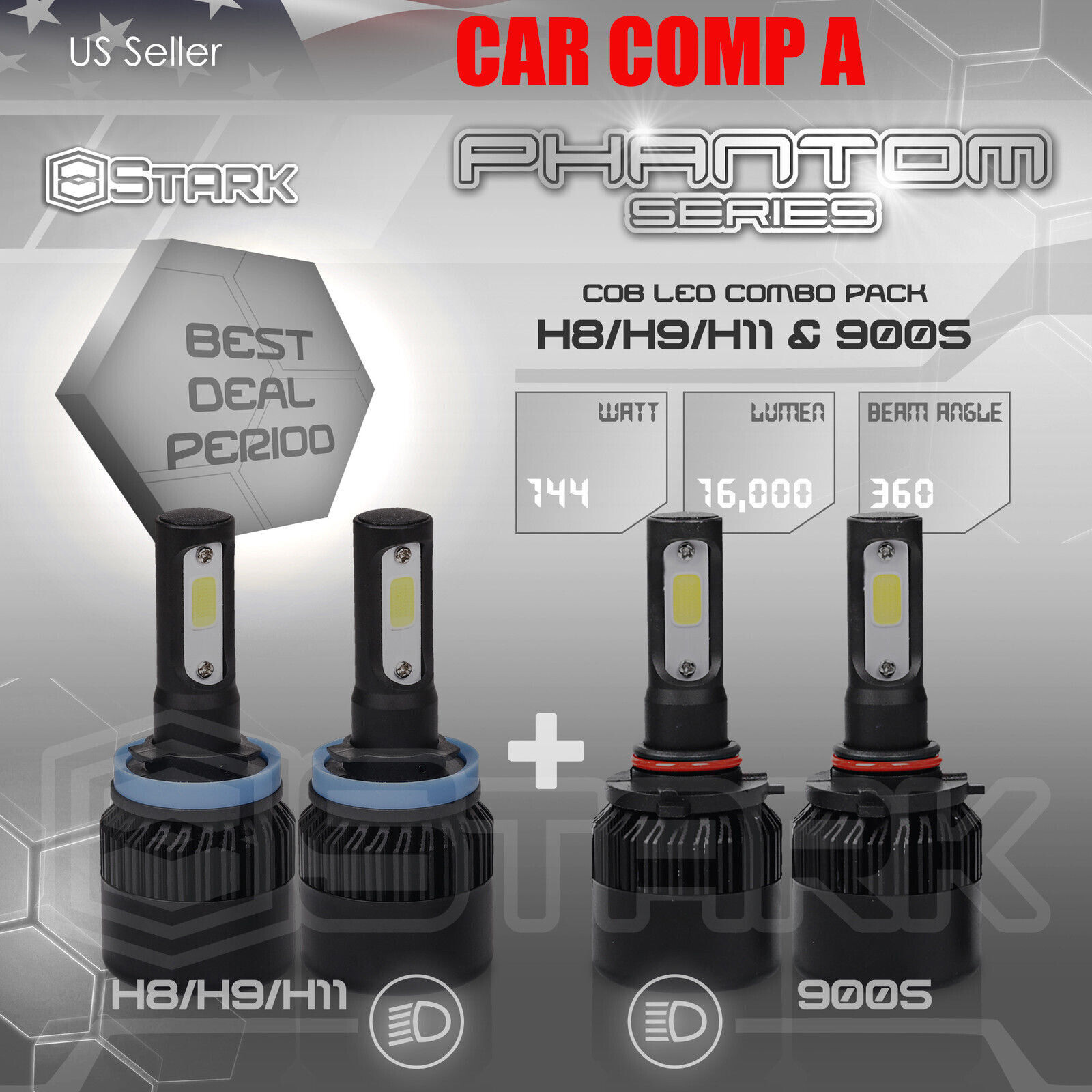 H11 9005 4PCS LED Total 144W 16000LM Combo Headlight High 6000K White Kit (A)
