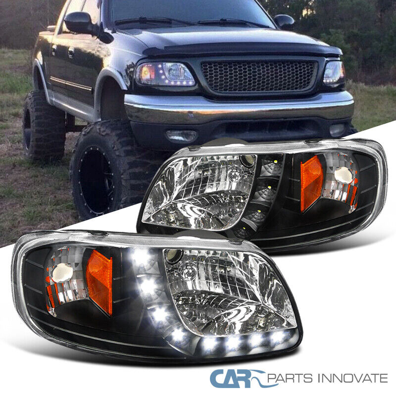 Fits 1997-2003 Ford F150 Expedition Pickup Black Headlights SMD LED Head Lamps