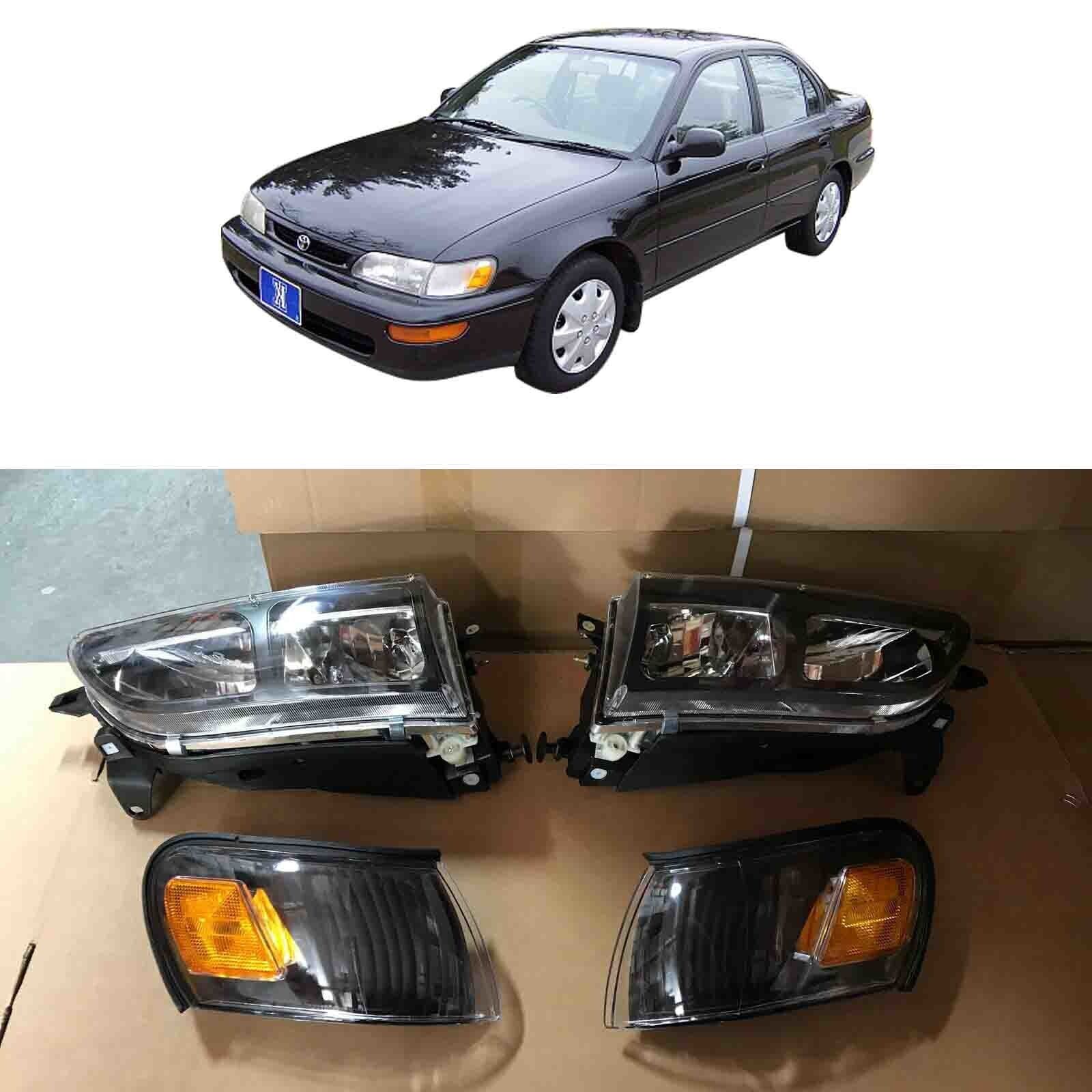 Black Headlights & Corner Signal Lights 4pcs for 1993 1997 Toyota Corolla Set