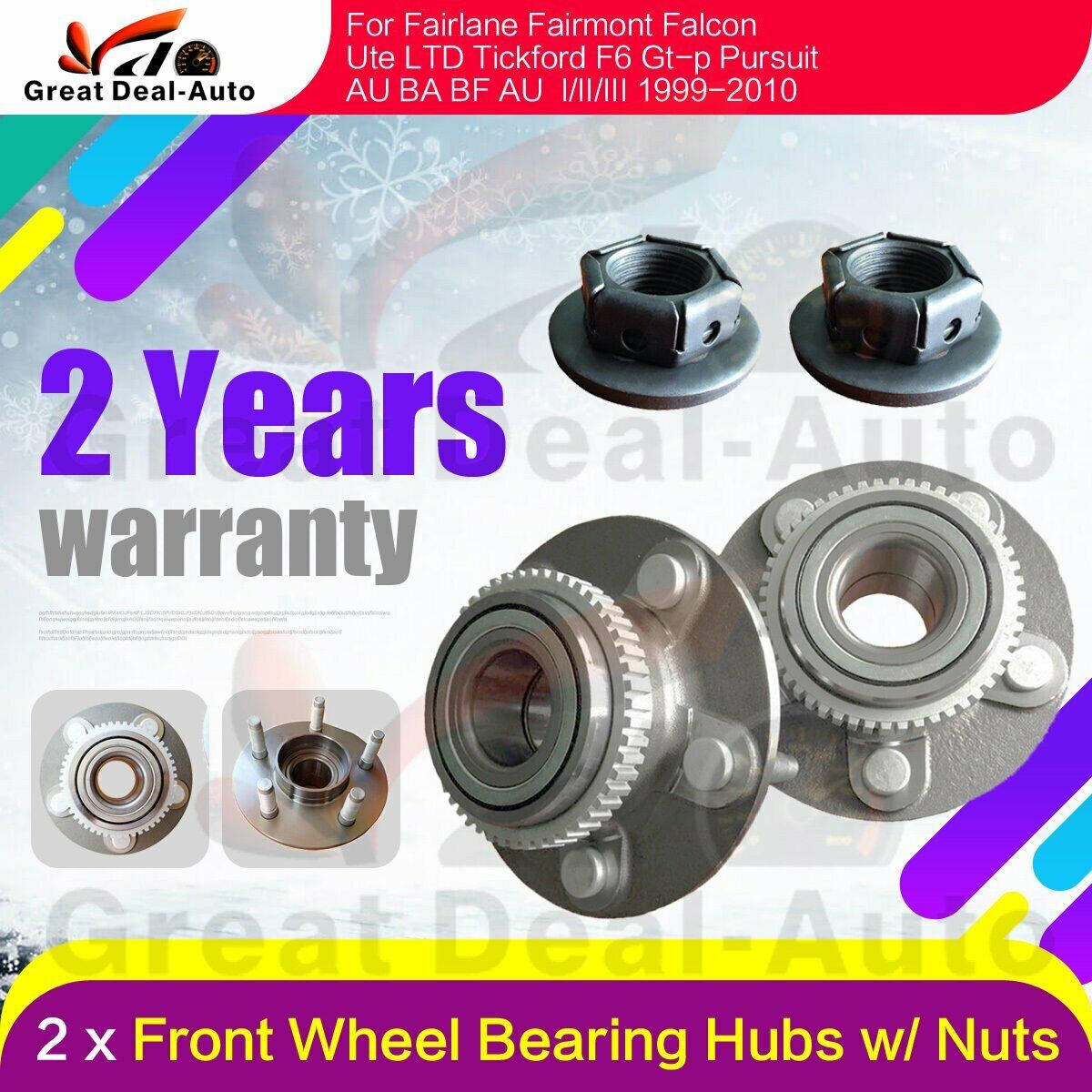 2 for Ford Falcon Brand New Front Wheel Bearing Hubs AU BA BF & Territory +Nuts