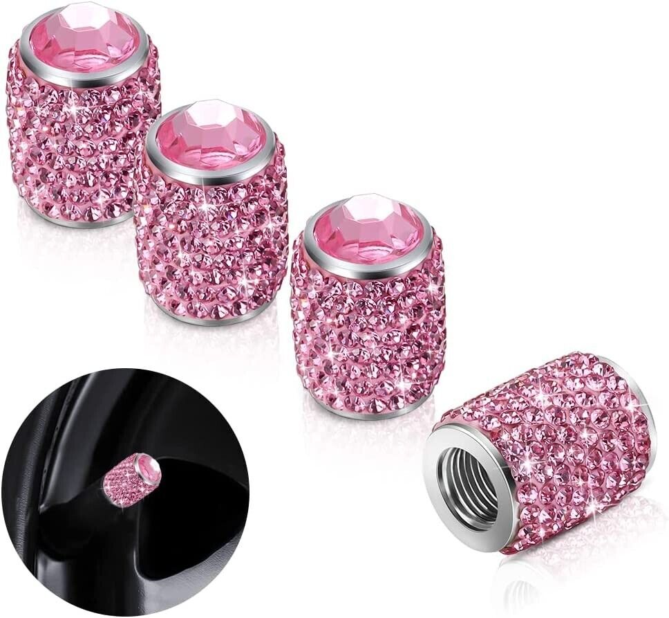 4x Pink Shinny Crystal Rhinestone Bling Tire Stem Valve Caps Fits Universal